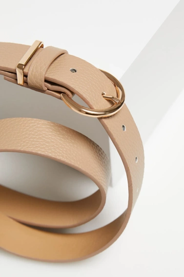 Pasek z okrągłą klamrą beżowy