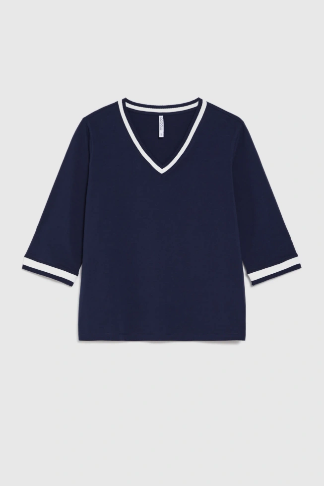 Bawełniana bluzka z dekoltem w serek granatowa