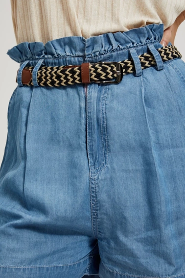 Szorty z marszczeniem w talii i paskiem niebieskie