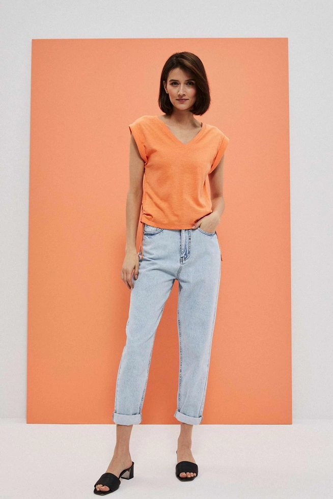 Bawełniana bluzka ze ściągaczem łososiowa