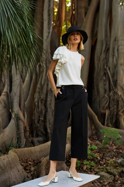 Spodnie z wysokim stanem o długości 7/8 czarne