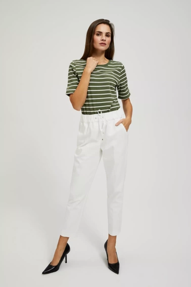 Bluzka w cienkie białe paski z wywijanymi rękawami khaki