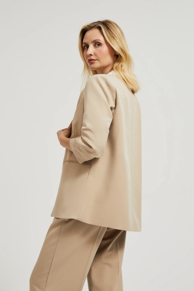 Marynarka z marszczonymi rękawami 3/4 beżowa