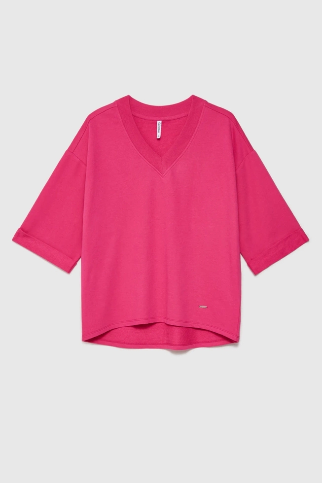 Bluza oversize z dekoltem w serek fuksjowa