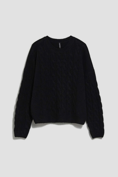 Sweter z ozdobnym splotem i okrągłym dekoltem czarny