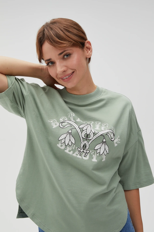 Bawełniana bluza z nadrukiem i krótkimi rękawami