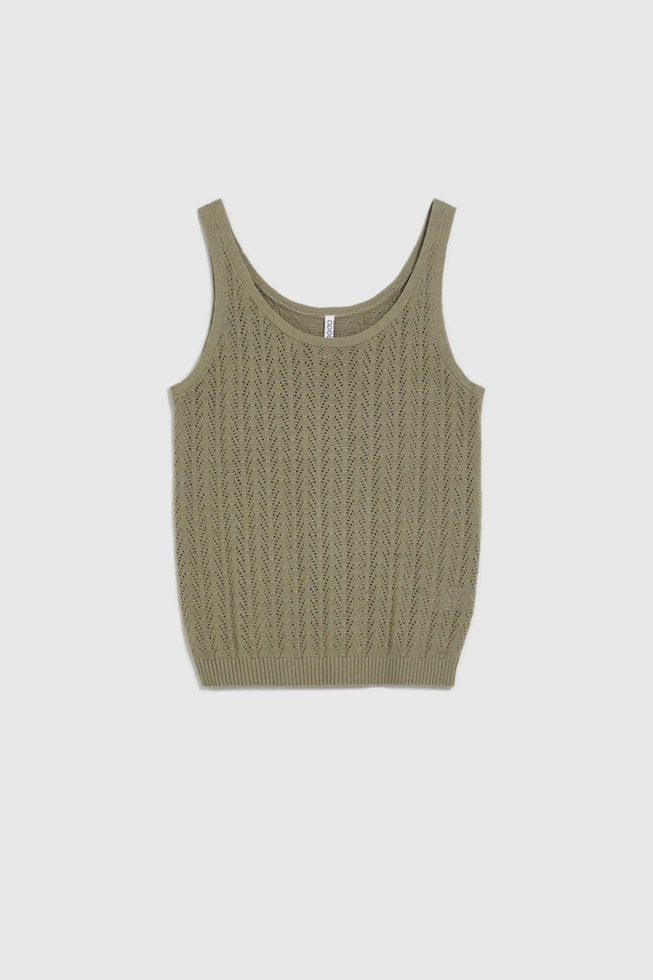 Ażurowy top oliwkowy