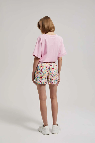 Szorty z nadrukiem liliowe