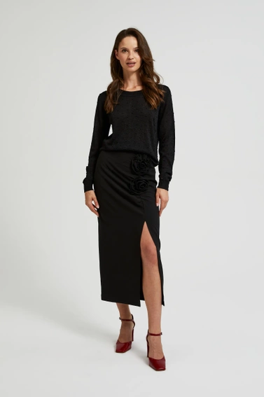 Sweter z długimi rękawami ozdobiony metaliczną nitką czarny