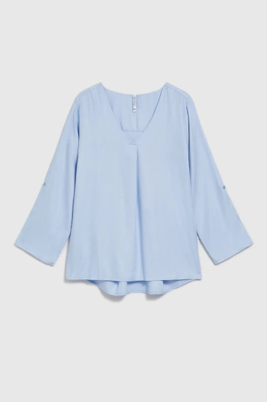 Gładka koszula z dekoltem w serek błękitna 