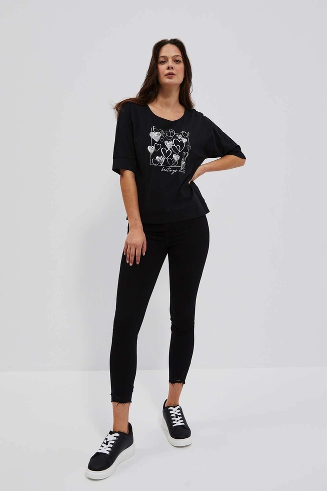 T-shirt z nadrukiem serc czarny