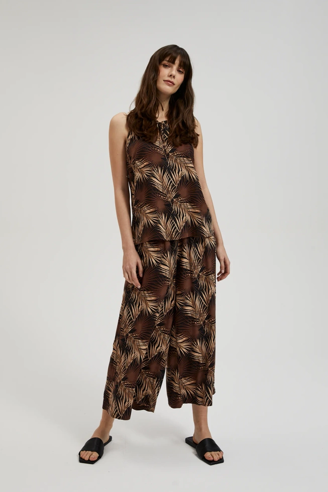 Spodnie kuloty w tropikaly wzór czarny