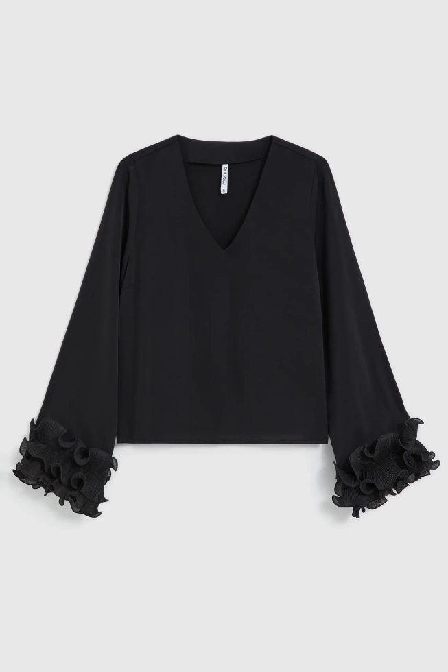 Koszula z falbanami na rękawach czarna