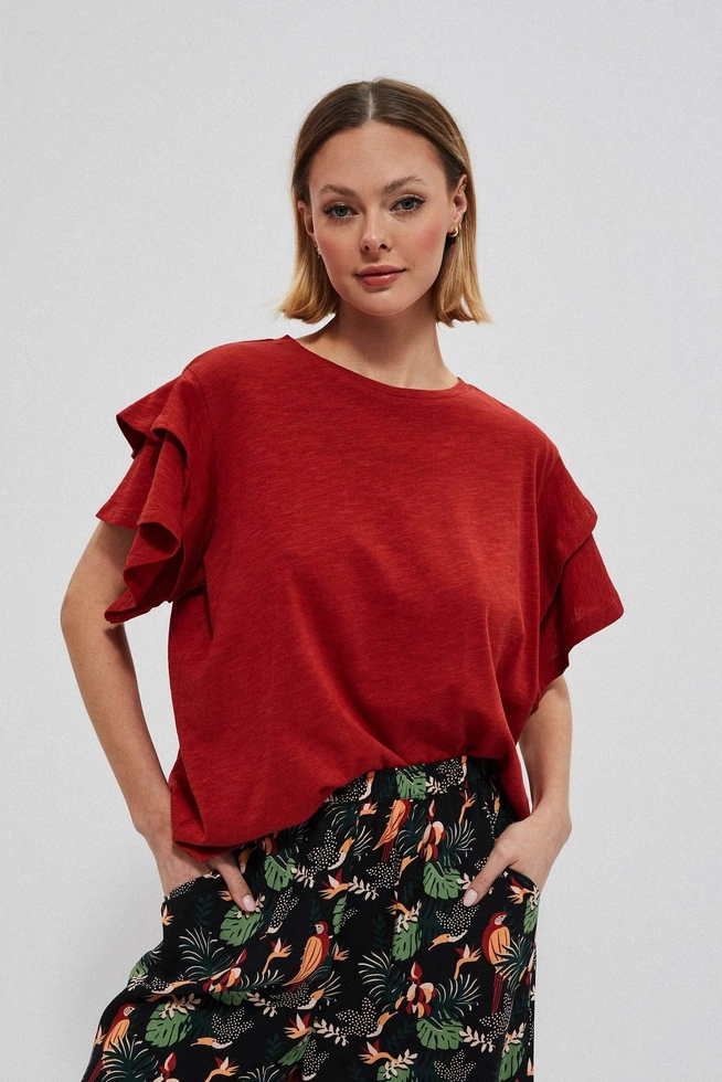 Bluzka z falbanami rubinowa