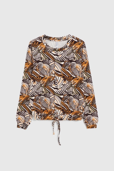 Sweter w roślinny wzór beżowy