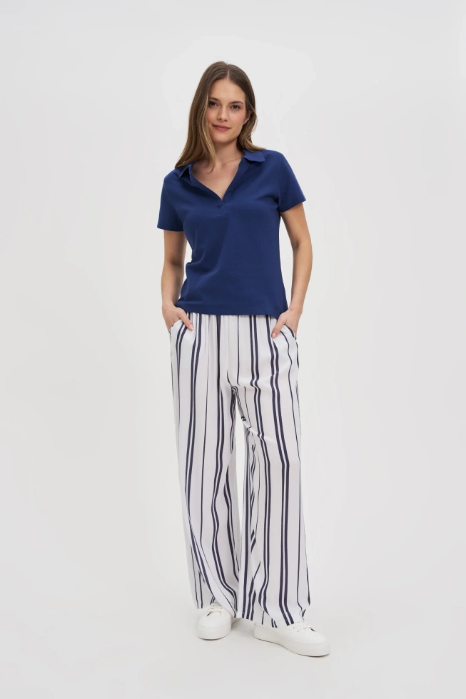 Bawełniana bluzka z kołnierzykiem granatowa