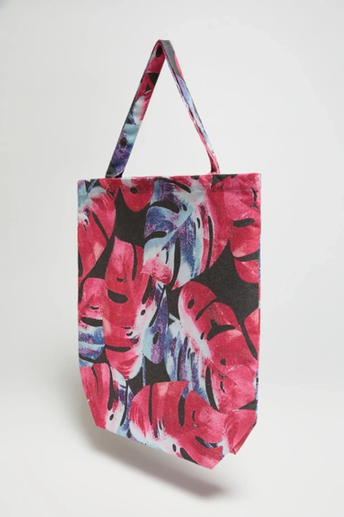 Bawełniana torba z wzorem liści różowa