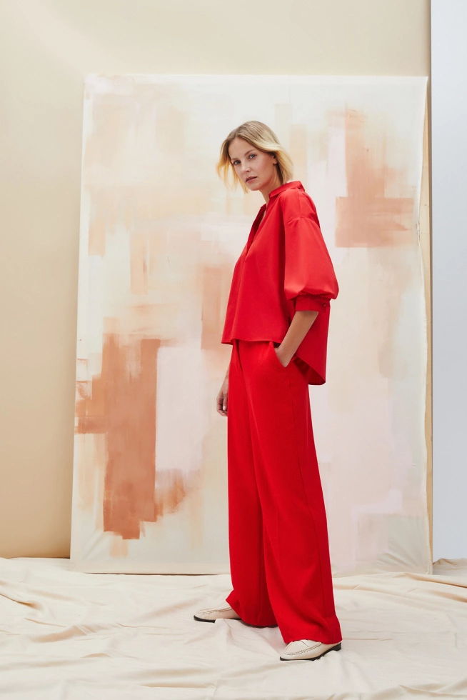 Koszula oversize z bufastymi rękawami czerwona