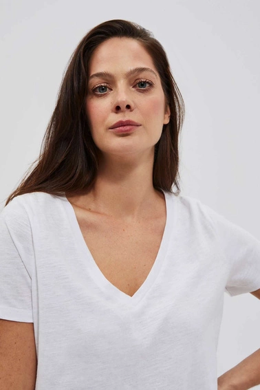 Bawełniana bluzka z dekoltem w serek i krótkimi rękawami biała