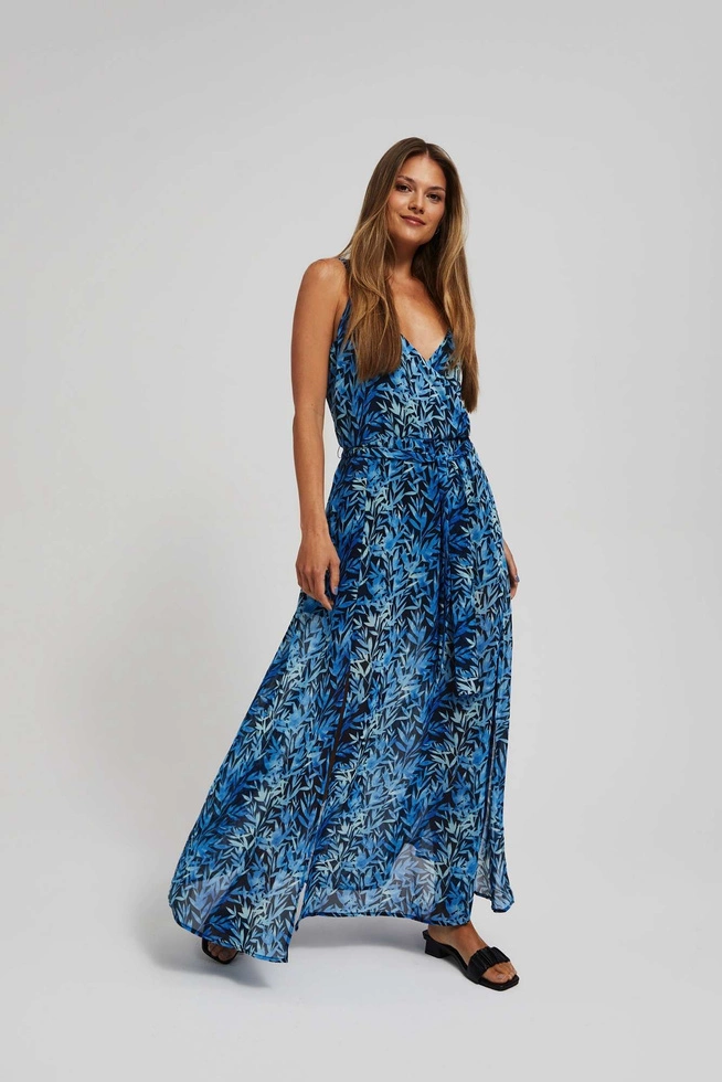 Wzorzysta sukienka maxi błękitna