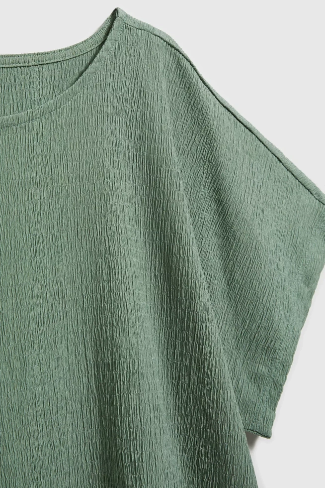 Gładka bluzka z okrągłym dekoltem oliwkowa