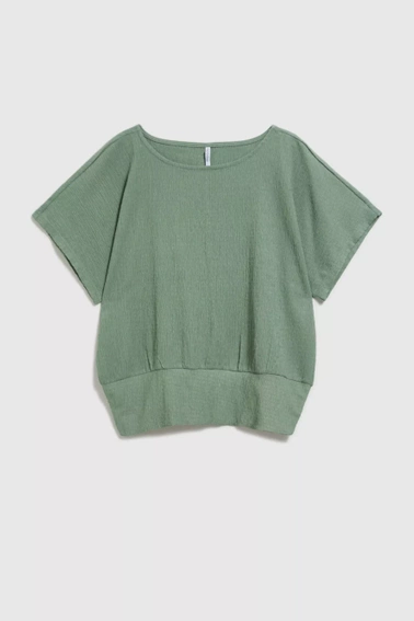 Gładka bluzka z okrągłym dekoltem oliwkowa
