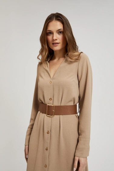 Sukienka midi z szerokim paskiem beżowa