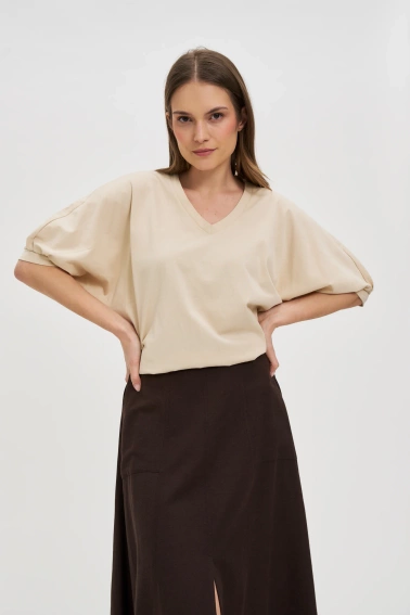 Bawełniana bluzka oversize beżowa