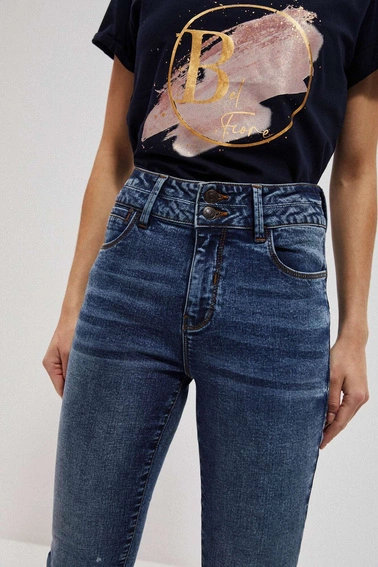 Jeansy push up z ozdobnym pasem granatowe