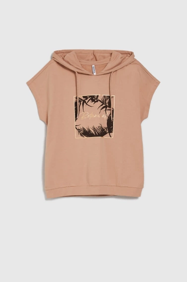  Bluza z kapturem i krótkimi rękawami beżowa