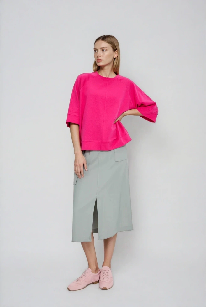 Bluza z krótkimi i szerokimi rękawami fuksjowa