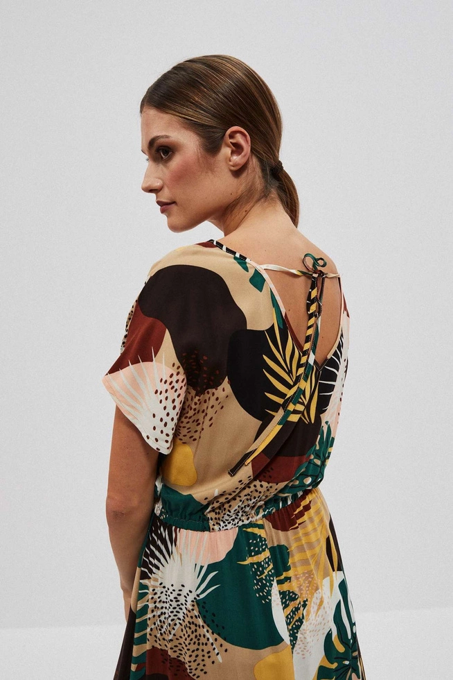 Wzorzysta sukienka maxi ciemnobeżowa