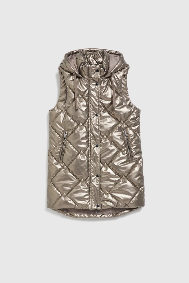 Pikowana kamizelka z kapturem beżowa