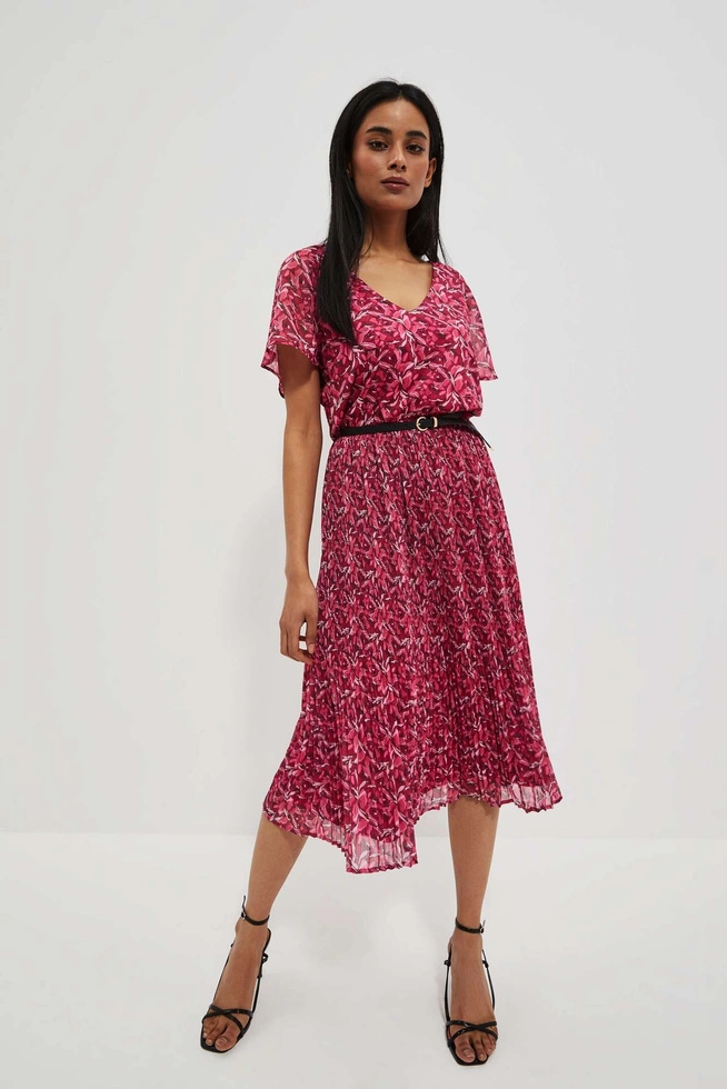 Sukienka z plisowanym dołem truskawkowa