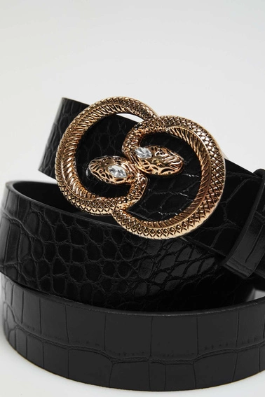 Pasek z ozdobną klamrą w kształcie węży czarny