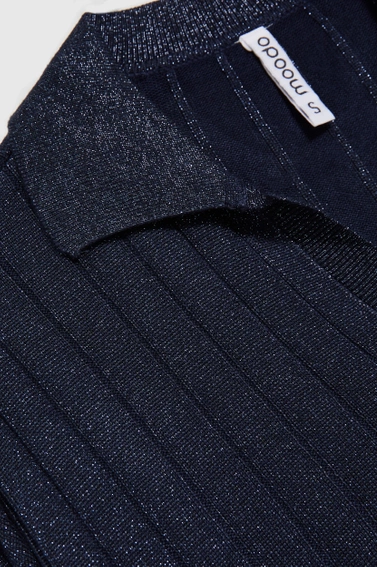 Sweter z kołnierzykiem i metaliczną nitką granatowy 