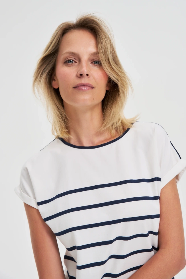 Bawełniana bluzka w paski granatowa