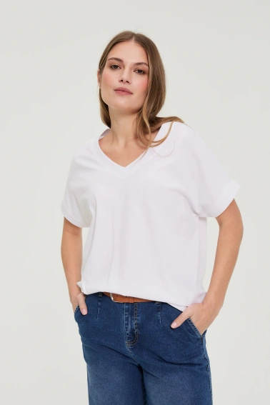  T-shirt z dekoltem biały