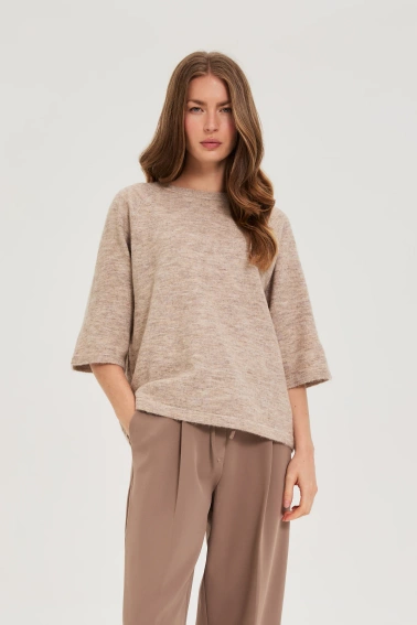 Sweter z krótkimi rękawami beżowy