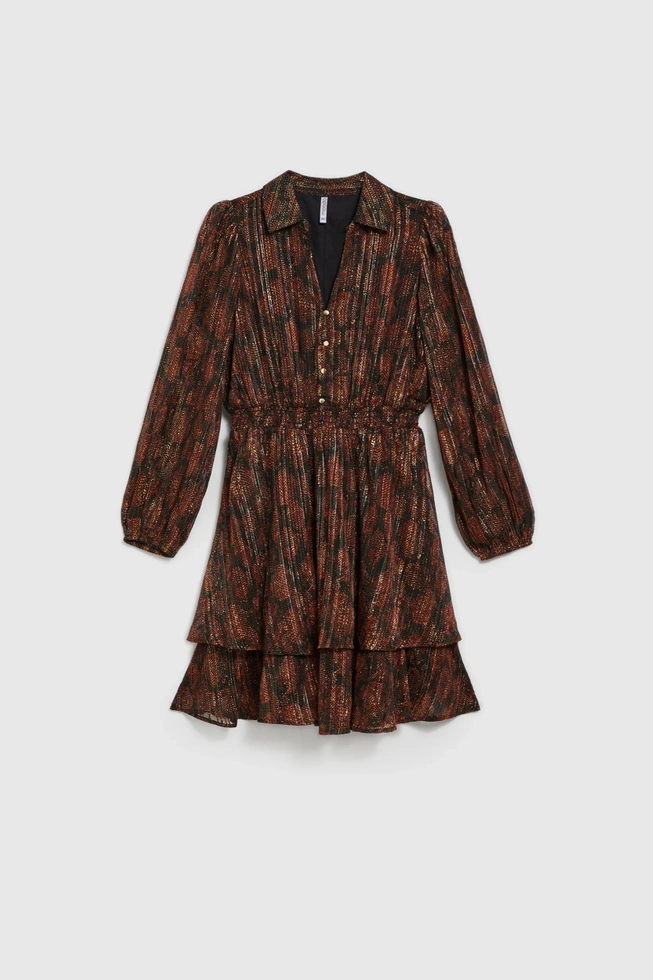 Sukienka w zwierzęcy wzór z rozkloszowanym dołem czarna