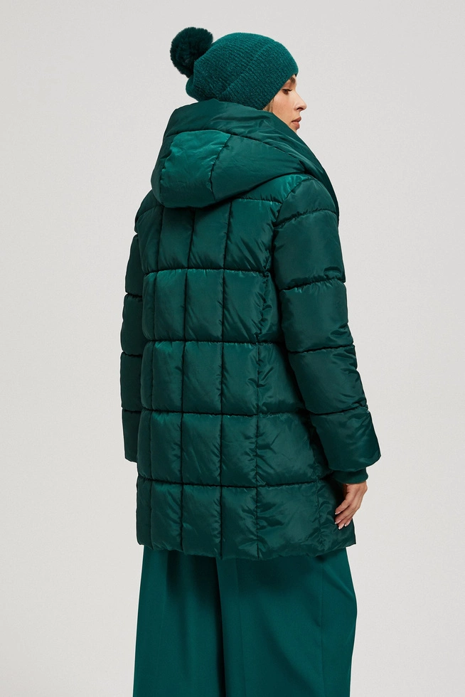 Pikowana kurtka z kapturem szmaragdowa