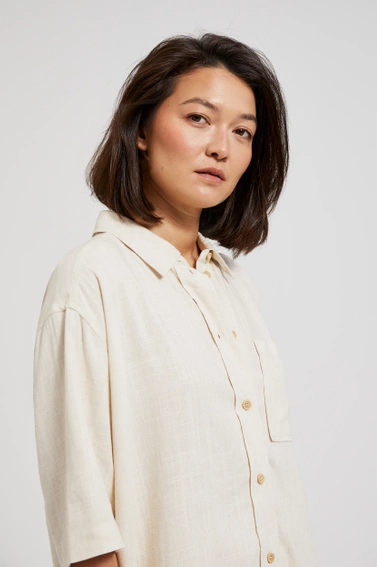 Lniana koszula z kieszonką beżowa