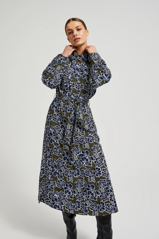 Szmizjerka z wzorem kwiatów oliwkowa