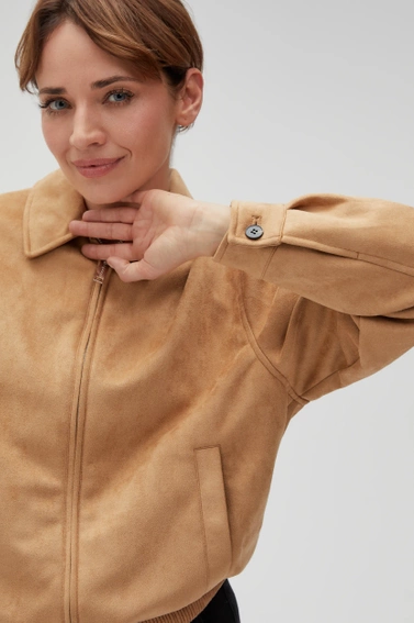 Kurtka z imitacji zamszu beżowa