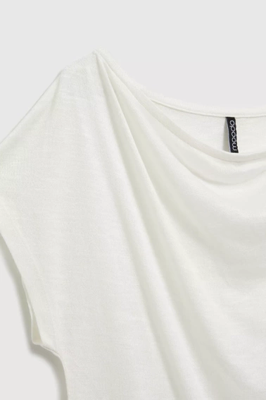 Gładka bluzka damska z okrągłym dekoltem biała