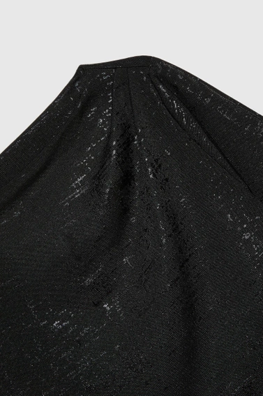 Bluzka z marszczonym dekoltem i długimi rękawami czarna 