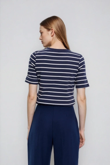 Bawełniana bluzka w paski granatowa