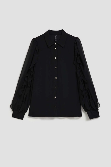 Koszula z falbanami na rękawach czarna
