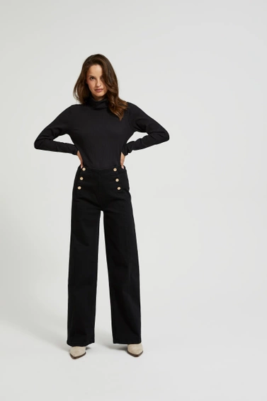 Prążkowany golf z długimi rękawami czarny