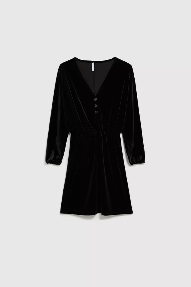 Welurowa sukienka z ozdobnymi guzikami